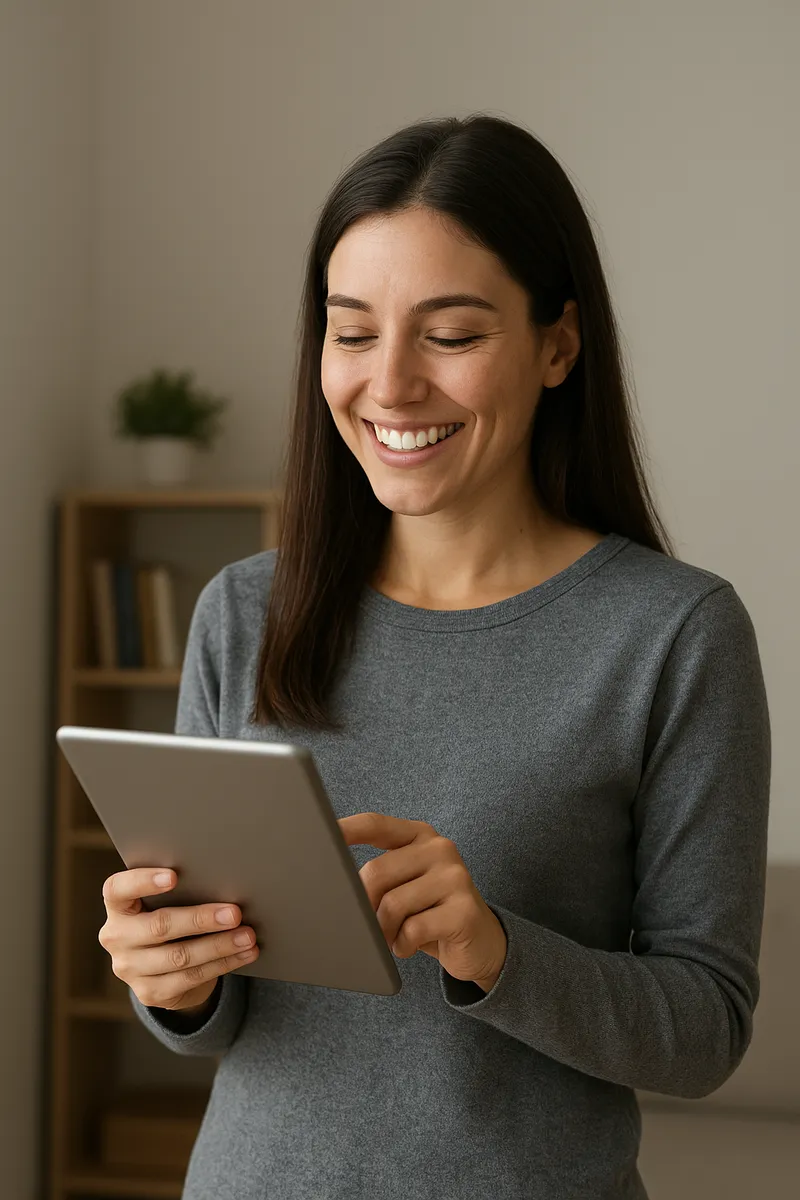Asesora revisando crédito en tablet